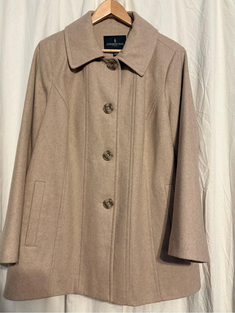 London Fog Women's Taupe Wool-Blend Single-Front Button Pea Coat